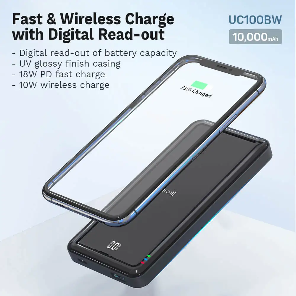 Горячая продажа электроники 10000mAh 18W Быстрая Зарядка qi совместимое беспроводное портативное зарядное устройство зеркальный внешний