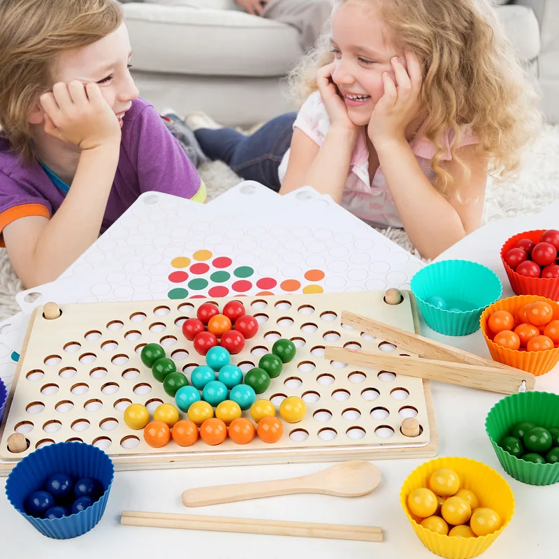 Kids Colorful Rainbow Wooden Board Beads Games Baby Montessori Educational Toys for Math Learning