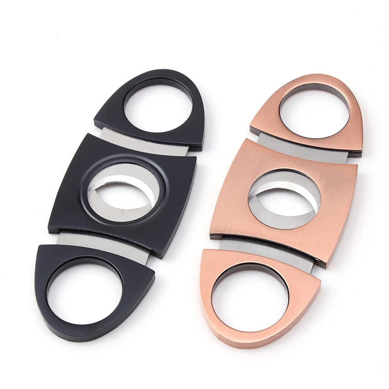 Black Handle Tobacco Cigar punch Cutter Accessories Stainless Steel Double Blades Cigar Cutter