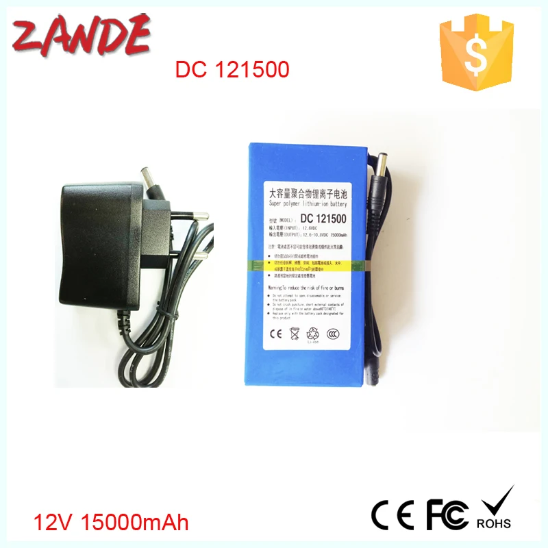 High quality DC 12v 15Ah rechargeable Li-ion polymer battery with switch AC charger for CCTV Camera wifi booster