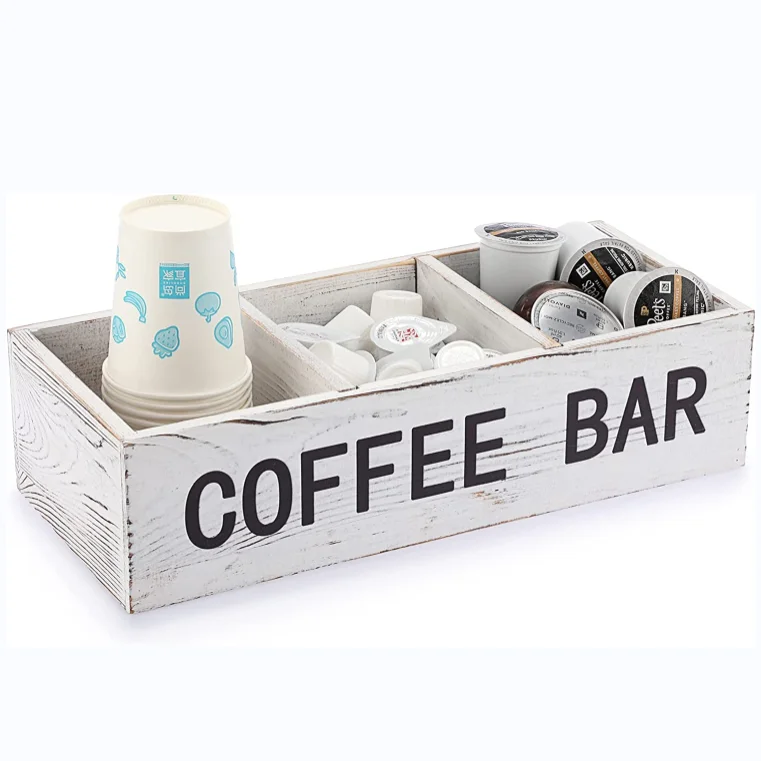 custom wooden Coffee Pod Holder Storage Coffee Bar Wooden Storage Box with Removable Grids rustic Coffee Accessories for Counter