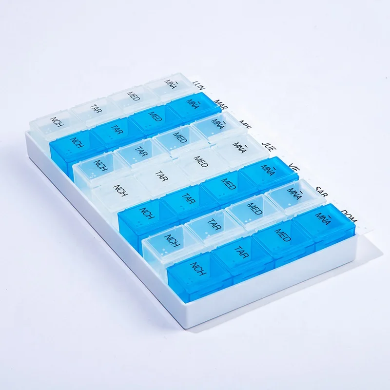 Hot Sale Decorative 28 Compartments Large Colorful Travel Weekly Pill Box Pill Case 7 Day 4 Times Pill Organizer