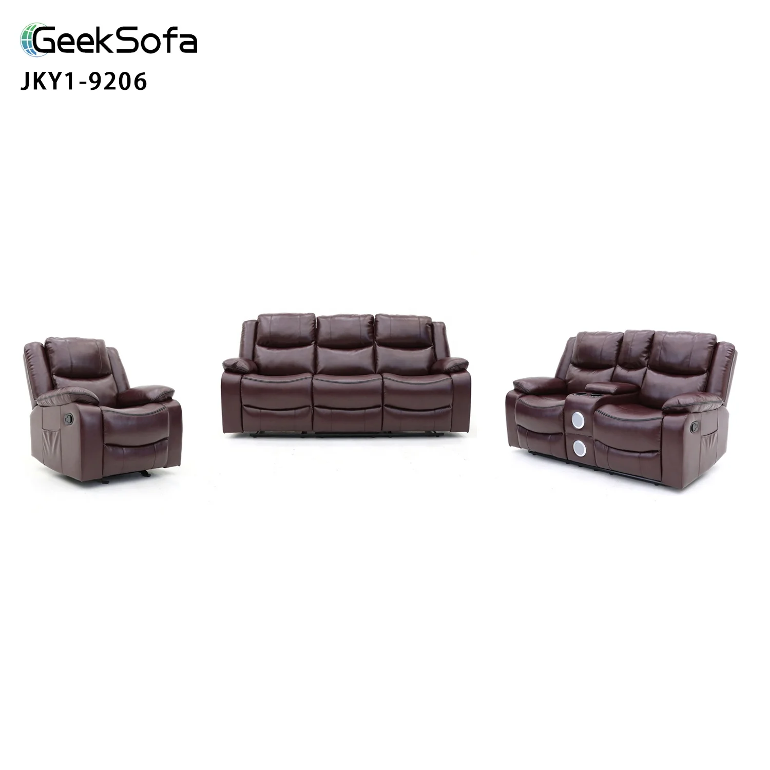 Geeksofa 3+2+1 Air Leather Power Electric Motion Recliner Sofa Set with Console and Bluetooth Speakers for Living Room Furniture