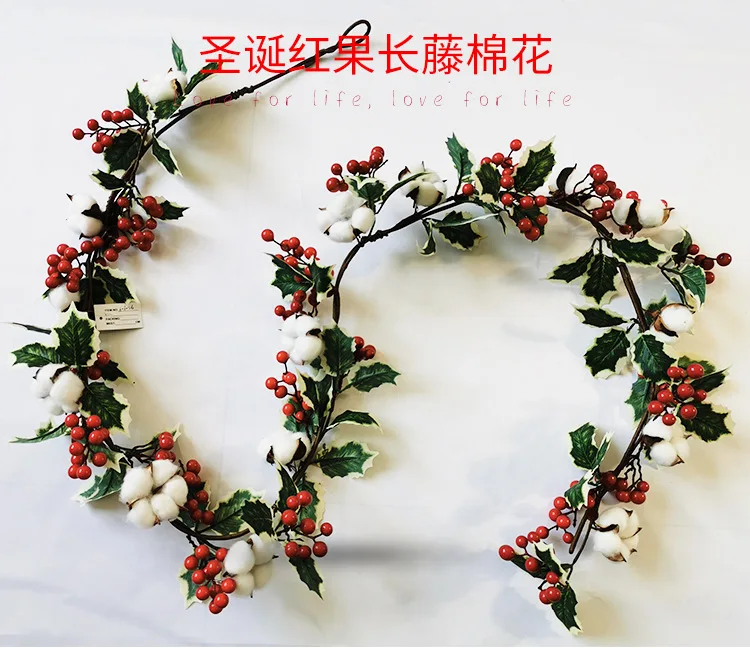 
 Рождественское украшение 2,7 м, снег, флокированное украшение, искусственный венок, гирлянда с ягодами, сосновые конусы  