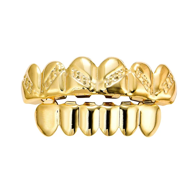 
Men Teeth Grillz Hip Hop Gold Teeth Top Bottom Micro Pave CZ Stone Vampire Teeth Set Cosplay Party Body Jewelry Women Gift 