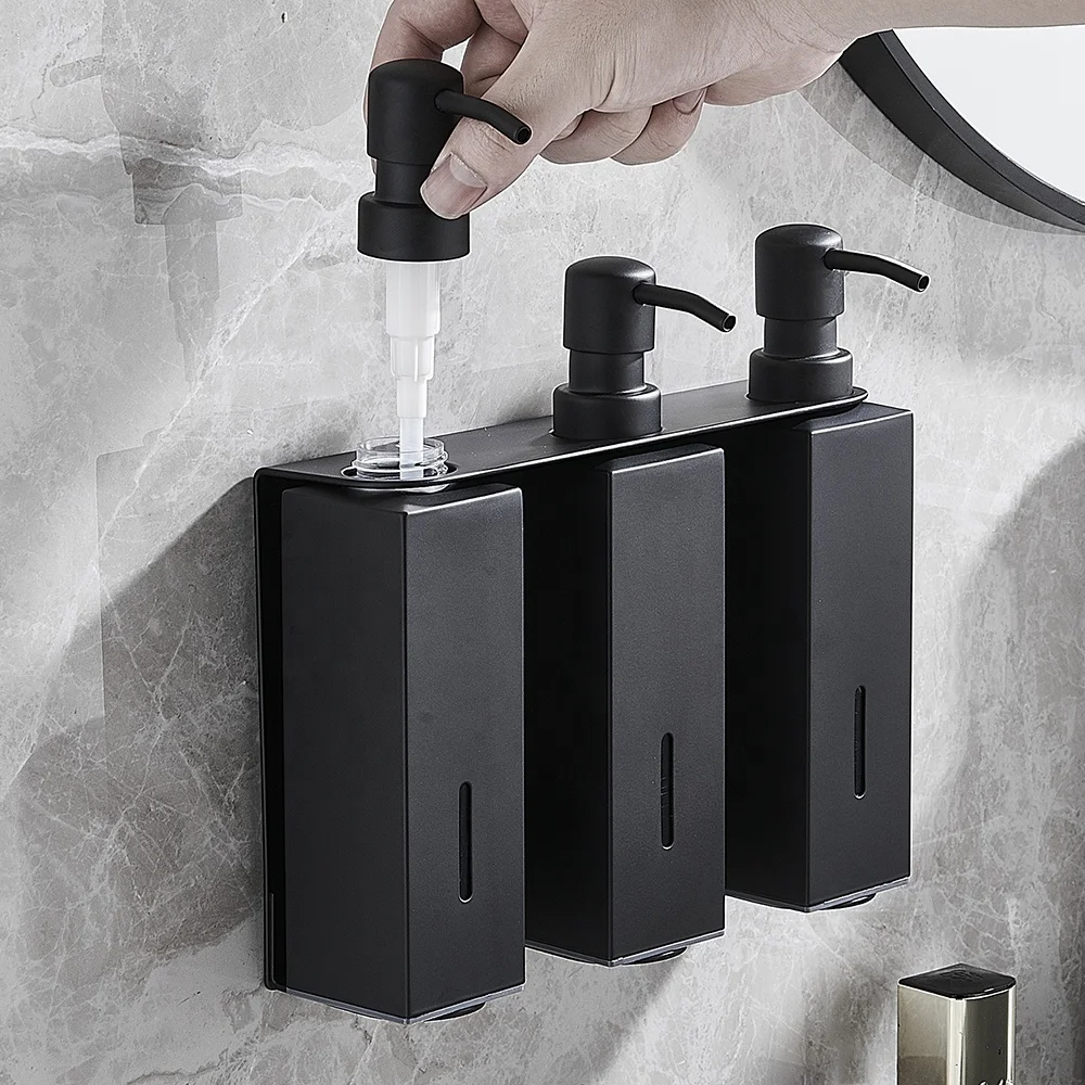 Customize Metal Liquid Soap Dispenser 3-in-1 Wall Mount Square Shower Shampoo Dispenser With Visible Window