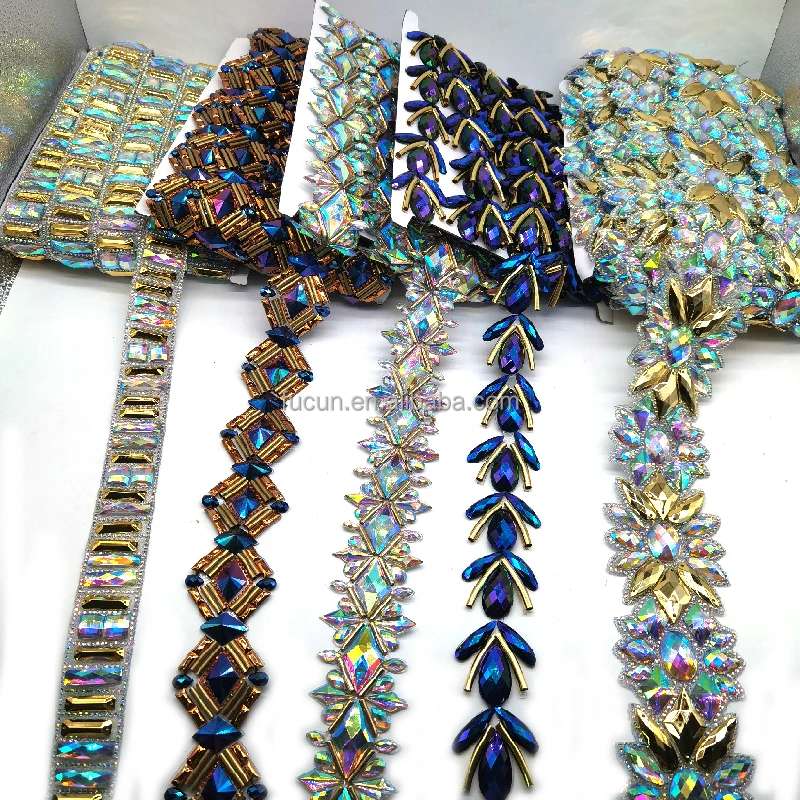 Customize wholesale crystal resin gems iron on rhinestone appliques trims for carnival costumes events 2025