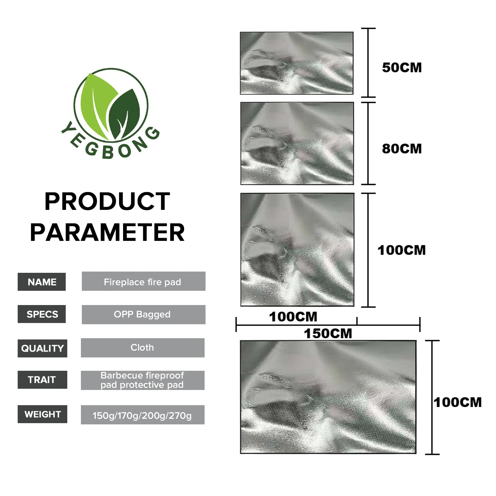 YEGBONG OEM Camping Fireproof Cloth Glass Coated Heat Insulation Pad Outdoors Barbecue Flame Retardant Insulation Mat Blanket