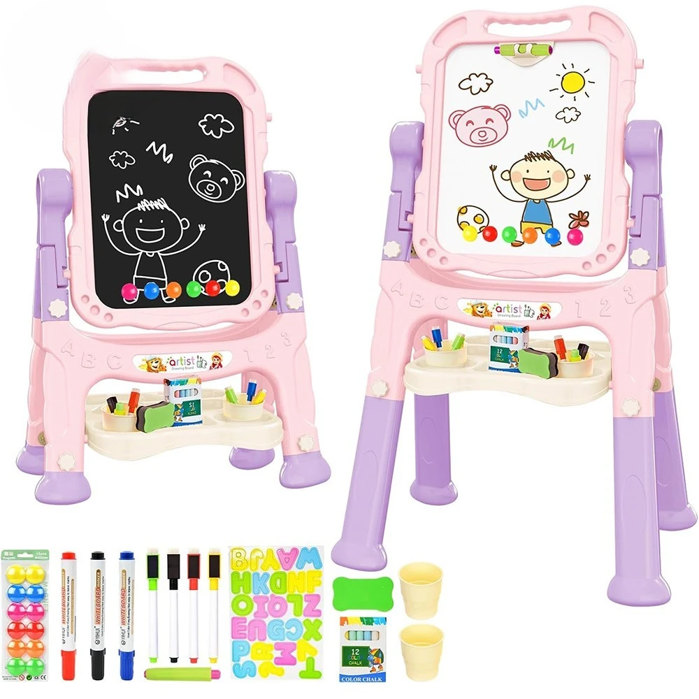 Art Easel Toys Magnetic Chalk Board with Painting Accessories Rotatable Double Sided Easel Drawing Board Toys