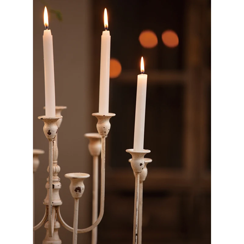 Vintage Distress Metal Candle Stand for Home Decor Menorah Church Candelabra White Iron Holder Decorative Candle Holder Designs