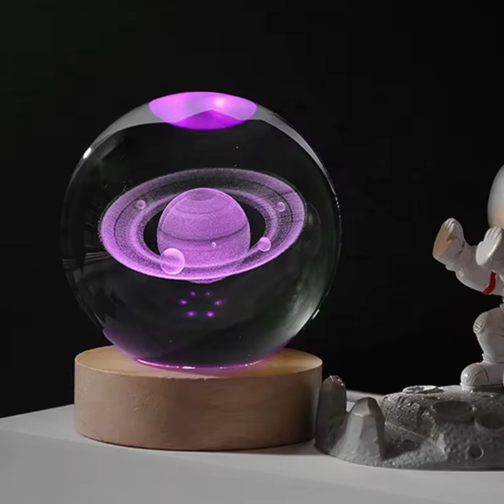 3D Art Crystal Ball Night Lamp Luminous Crystal Ball Decoration Solar System Led Night Lights Desktop Home Decor