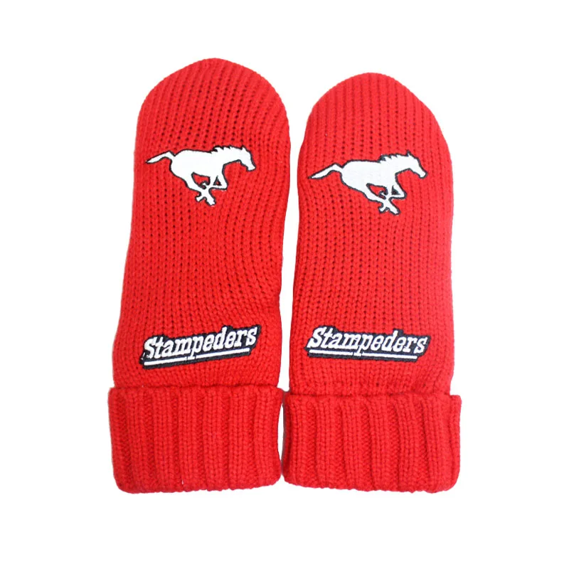 Red Warm Fingerless Knitted Animal Pattern Mittens Gloves