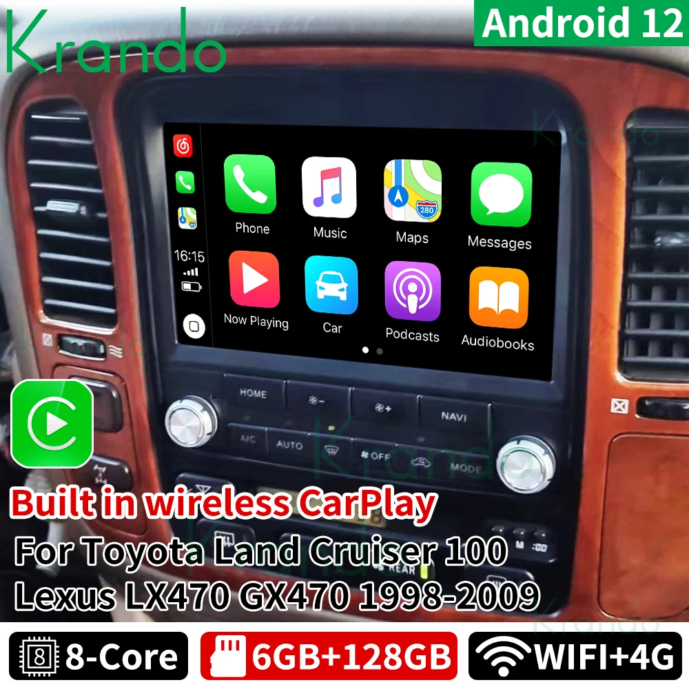 Krando 9 Inch Car Audio for TOYOTA Land Cruiser 100 LEXUS LX470 1998 - 2002 Android Auto Stereo Built in DSP WIFI 4G Sim Card