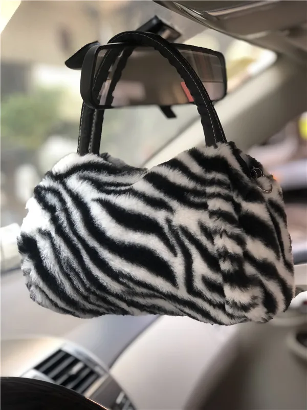 American Popular Fur Design Women Handbag Match Shoes Set Zebra Pattern Bags Purse With Slippers
