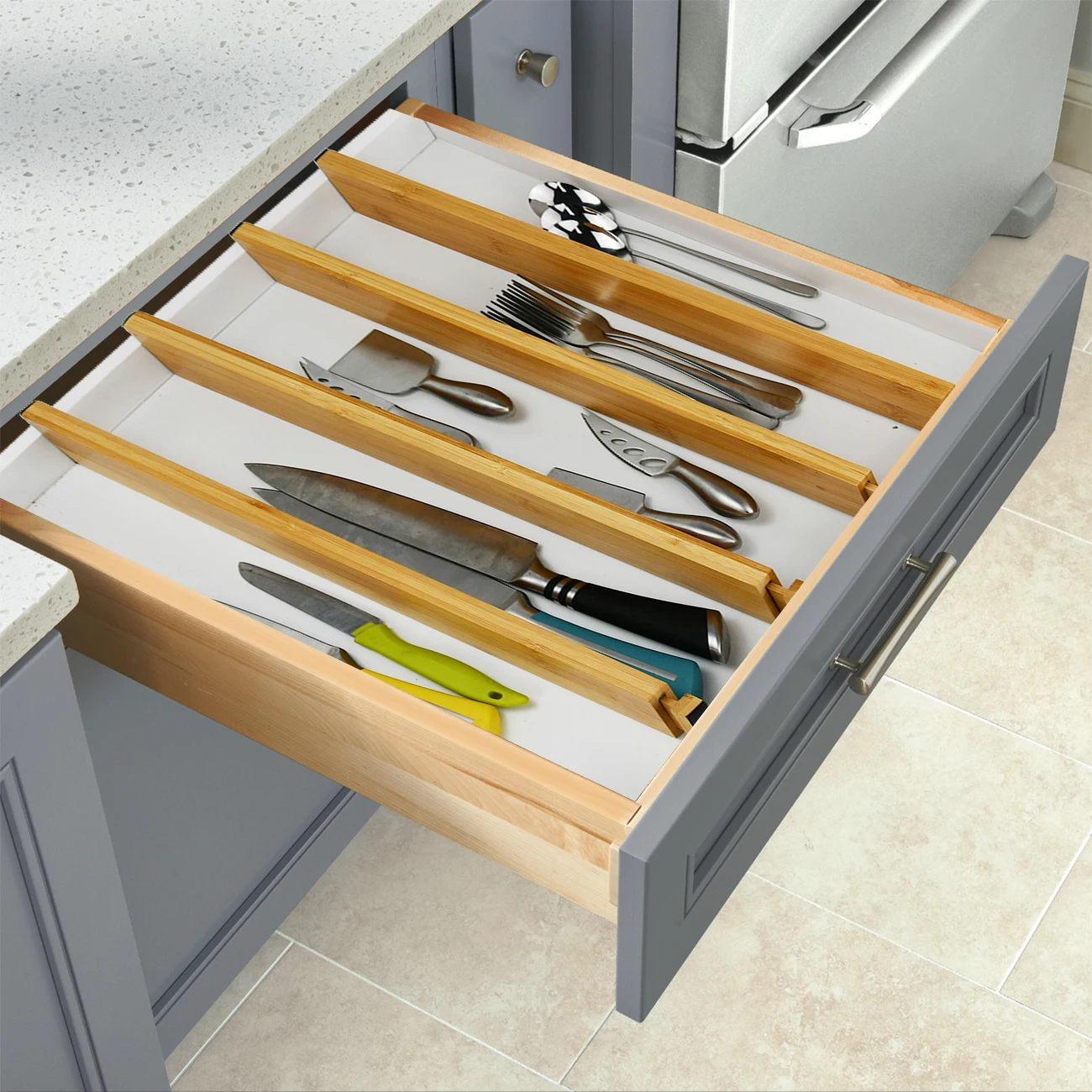 Set of 4 Expandable Natural Bamboo Drawer Divider Drawer Organizer for Kitchen