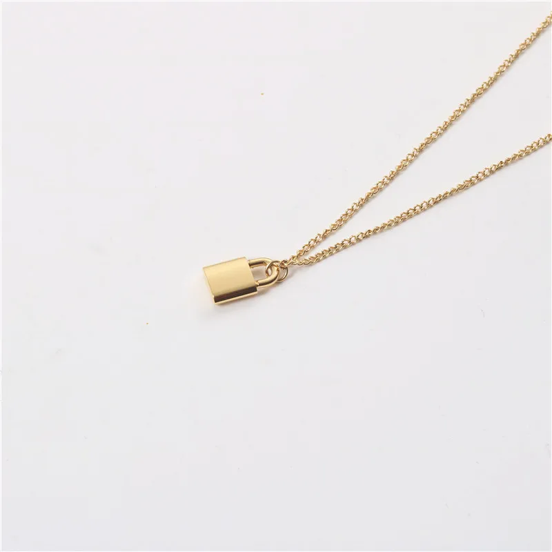 Stainless steel gold plated simple geometric jewelry cute tiny plain padlock lock charms pendant necklace jewelry for women