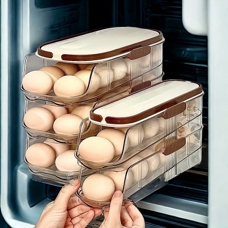 Self-Rolling Egg Container Organizer Injection Plastic PET Eggs Shelf Portable 3-Layer Eggs Holder