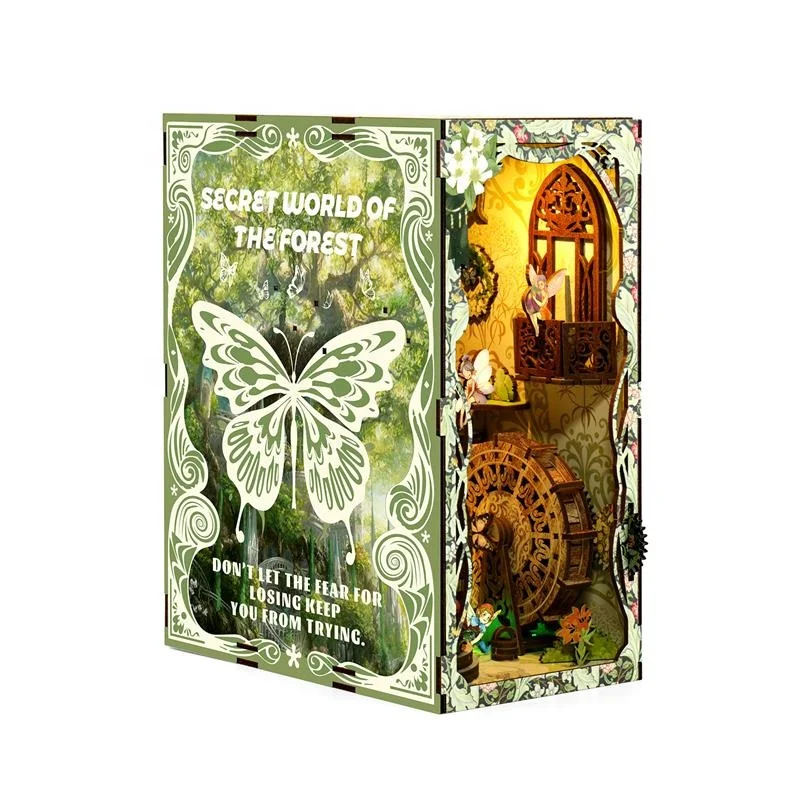 Hot selling DIY craft kits miniature kit dollhouse book nook Forest theme wooden book nook DIY kit