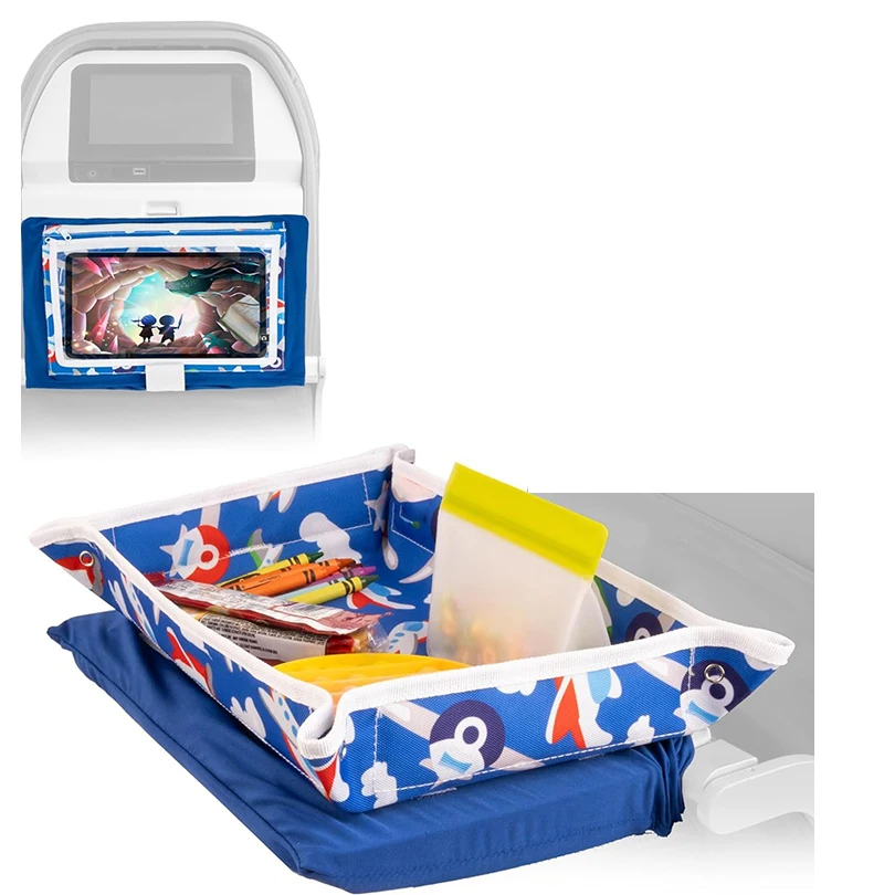 Custom Kids Tray Table Cover with Pockets Airplane Travel Essentials Travel Tray for Kids Foldable Lap Travel Table Desk