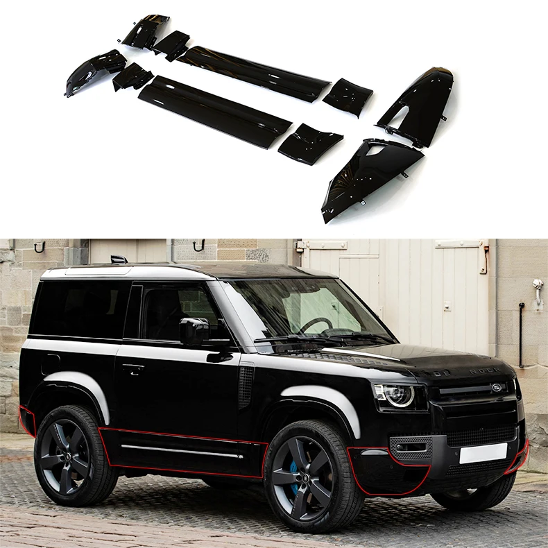 Upgrade Black edition front and rear bumper Wrap angle door body kit for 2020-2025 Land Rover new Defender 90 Gloss black