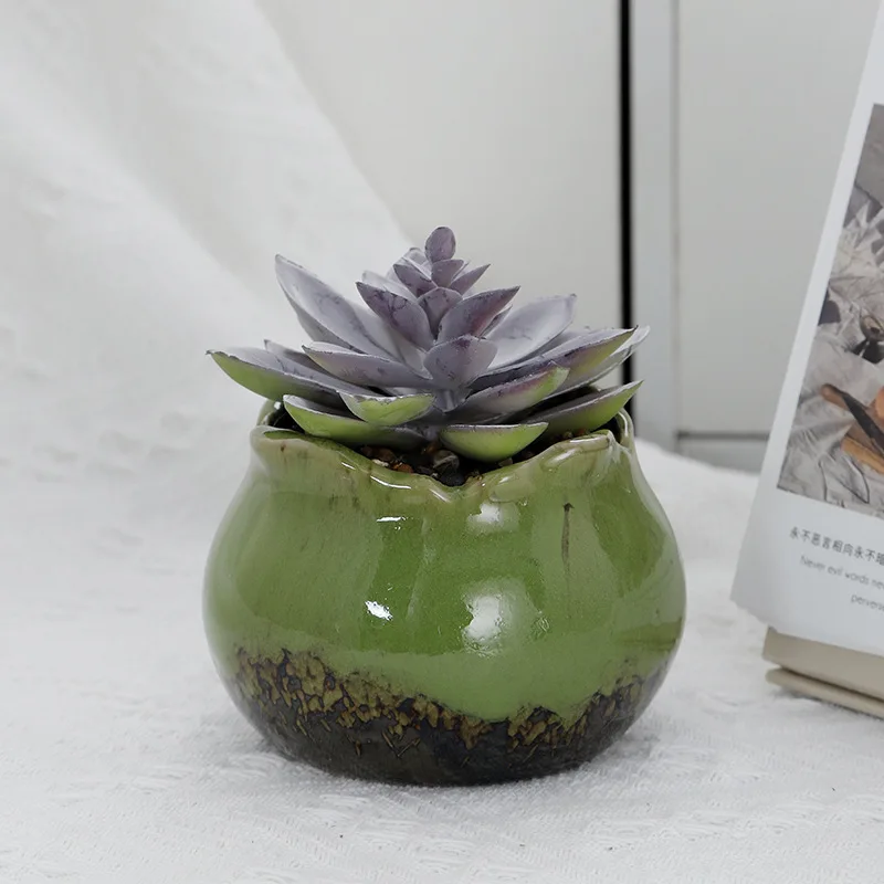 Office Home Decor Gradient Kiln Transformed Ceramic Flower Pot  Desktop Green Plant Succulent Flower Pot