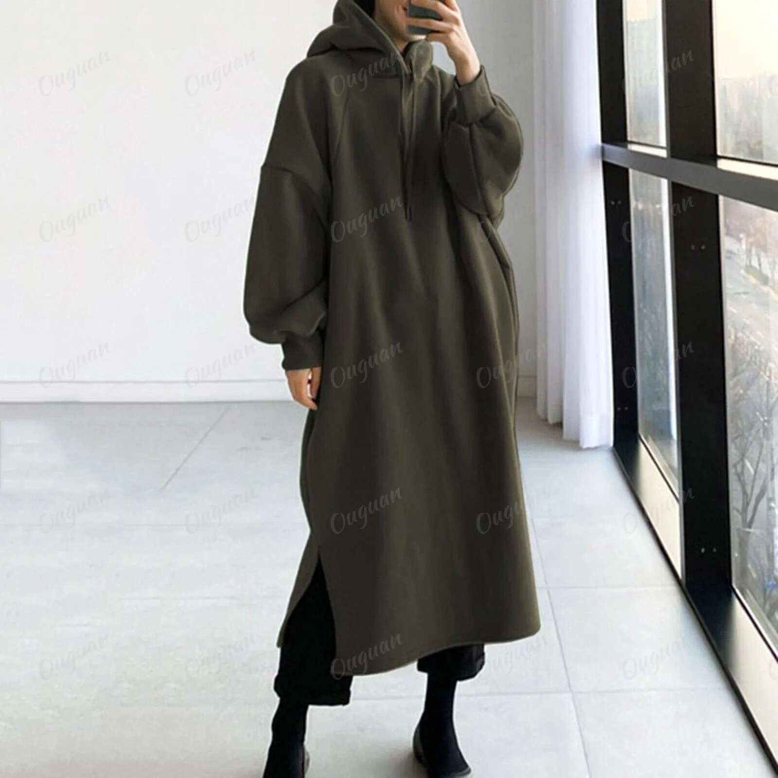New Arrivals Winter Wholesale Dress Plus Size Women Clothing Elegant Casual Hoodie Dress Long Sleeve With Pockets Casual Dresses