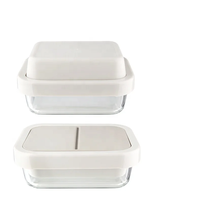 2Compartments Glass Food Container Nested Bento Lunch Box Large Reversible Glass  Food containers portable