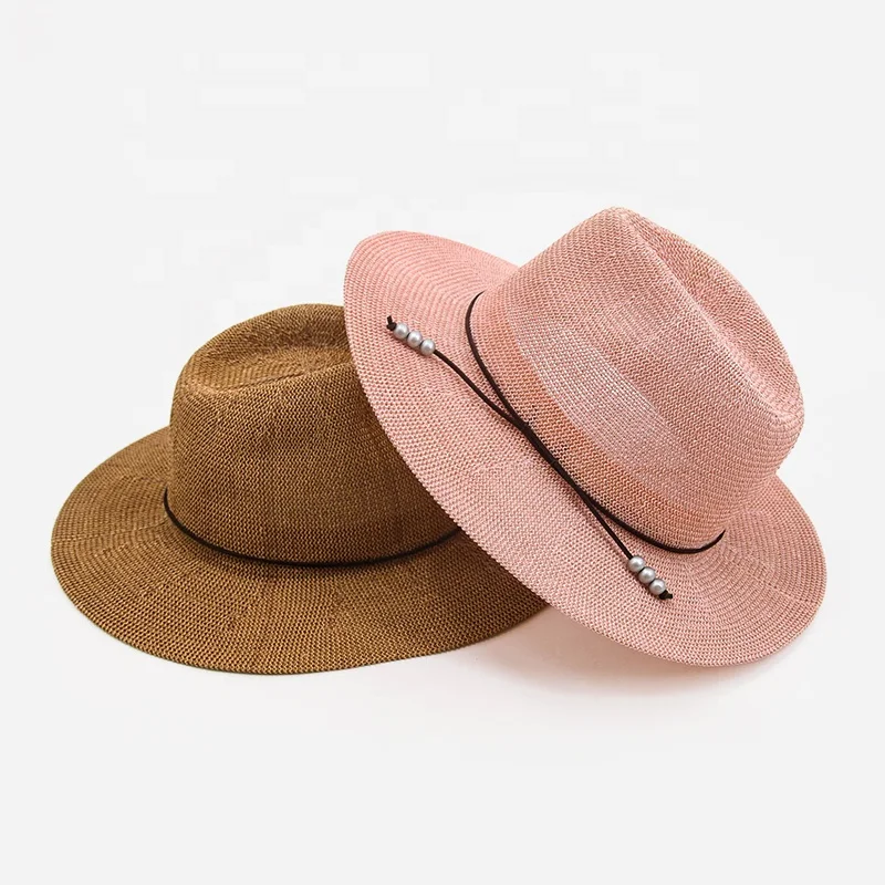 Fashion Accessories Mesh Polyester Panama Fedora Straw Hats with Pearl Band
