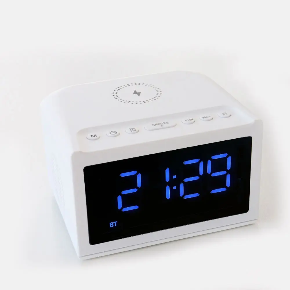 Best Portable Bluetooths Speaker Wireless Alarm Clocks Speaker Support FM Radio TF Wireless Charger Speaker with Dual Alarm