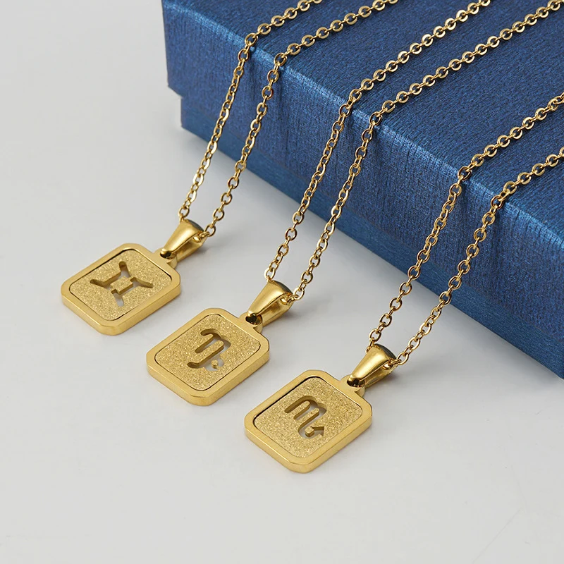 Necklace jewelry in bulk stainless steel customised square zodiac minimalist pendant gold necklace 18k