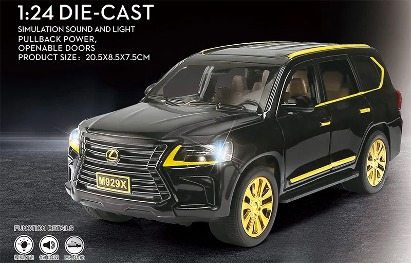 Панды лидер продаж 1:24 Lexus LX570 с имитацией светового звука литой внедорожный легкосплавный автомобиль из металлического сплава модель автомобиля внедорожник игрушечный