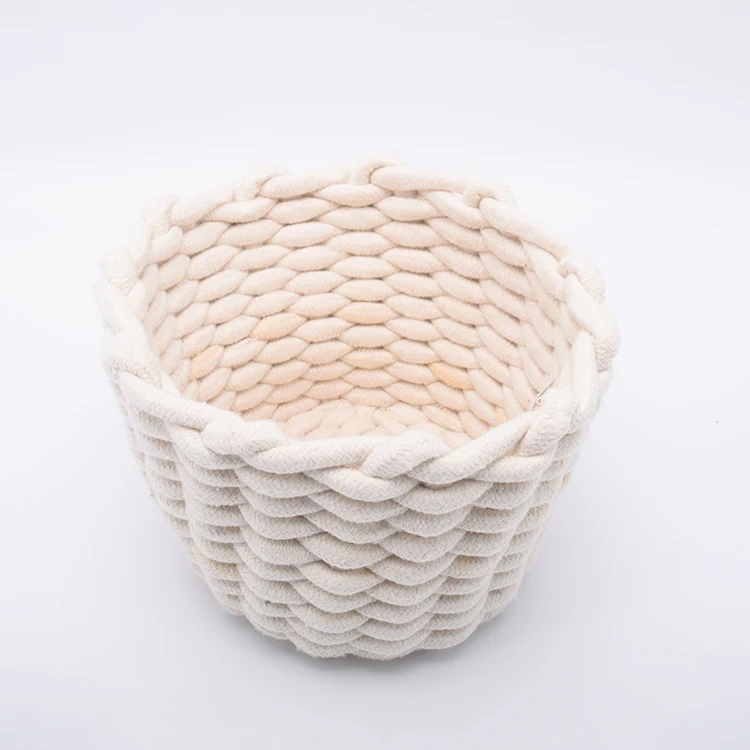 Factory Wholesale Cute Home Large Woven Round Cotton Rope Storage Basket Toys Accessories cotton rope storage basket