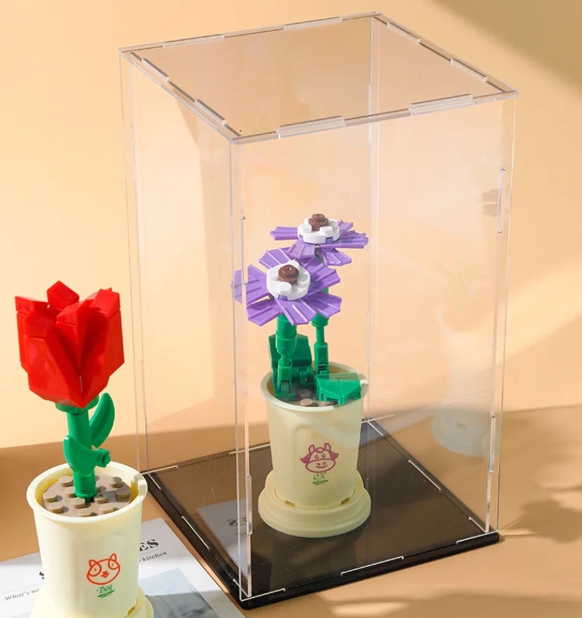 Diy Garden Bouquet Pink Rose Toy Set Box Building Blocks Flowers Acrylic Flower Box