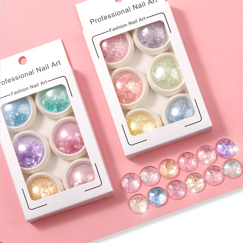 Nail Art Magic Mirror Powder Set Aurora Opal Iridescent Cloud Brocade Snow Flock Icy Scales for Dreamy Highlight Glitters Set