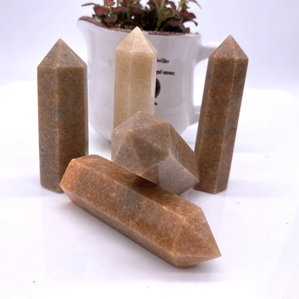 Natural Crystal Point Red Aventurine Healing Obelisk Quartz Tower Wand Ornament for Home Decor Reiki Energy Stone Pyramid