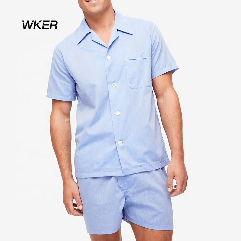 
WKER Custom LOGO Lightweight Cotton Batiste Fabric Wholesale Short Pajama Set Adult For Men 