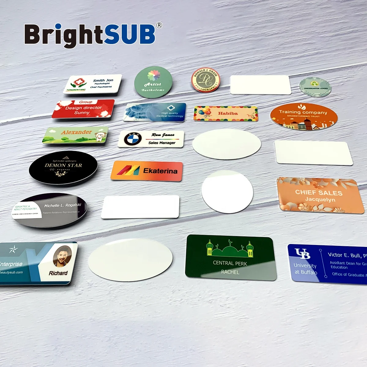 BrightSUB 1.0mm brushed gold Sublimation Aluminum Name badge blank with magnetic for heat transfer printing name tag