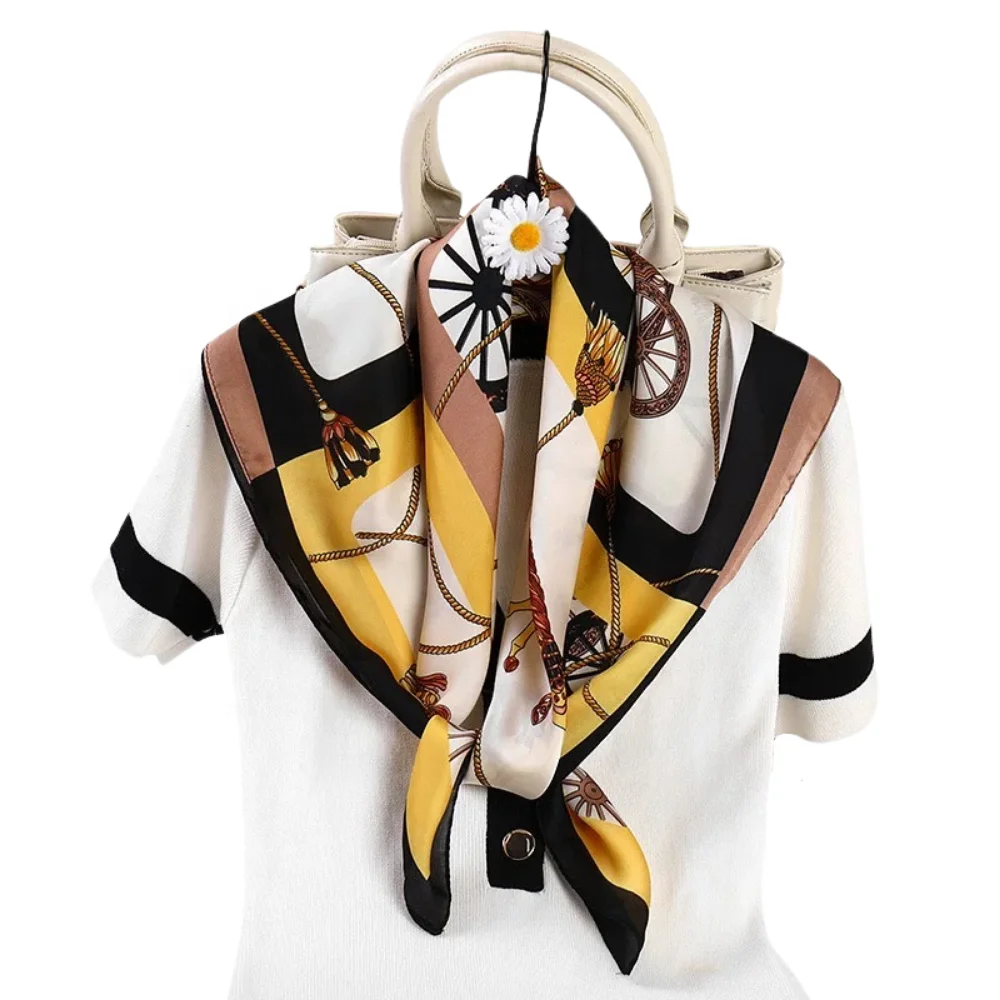 Модные женские шелковые шарфы 70*70, винтажный дизайнерский платок из шелка, женский шарф с индивидуальным принтом и логотипом, атласный хиджаб