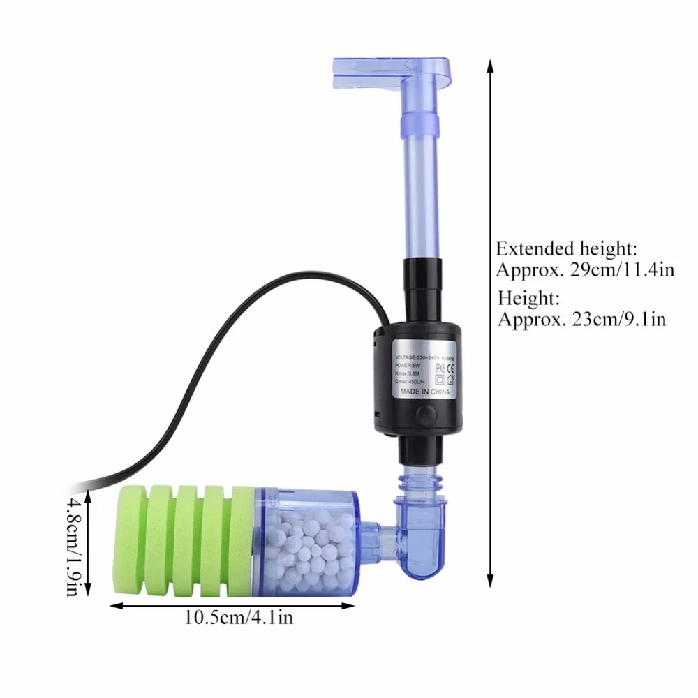 Aquarium Electric Power Sponge Filter,5W Silence Submersible Foam Filter,Sponges Bio Ceramic Media Balls Double Filter