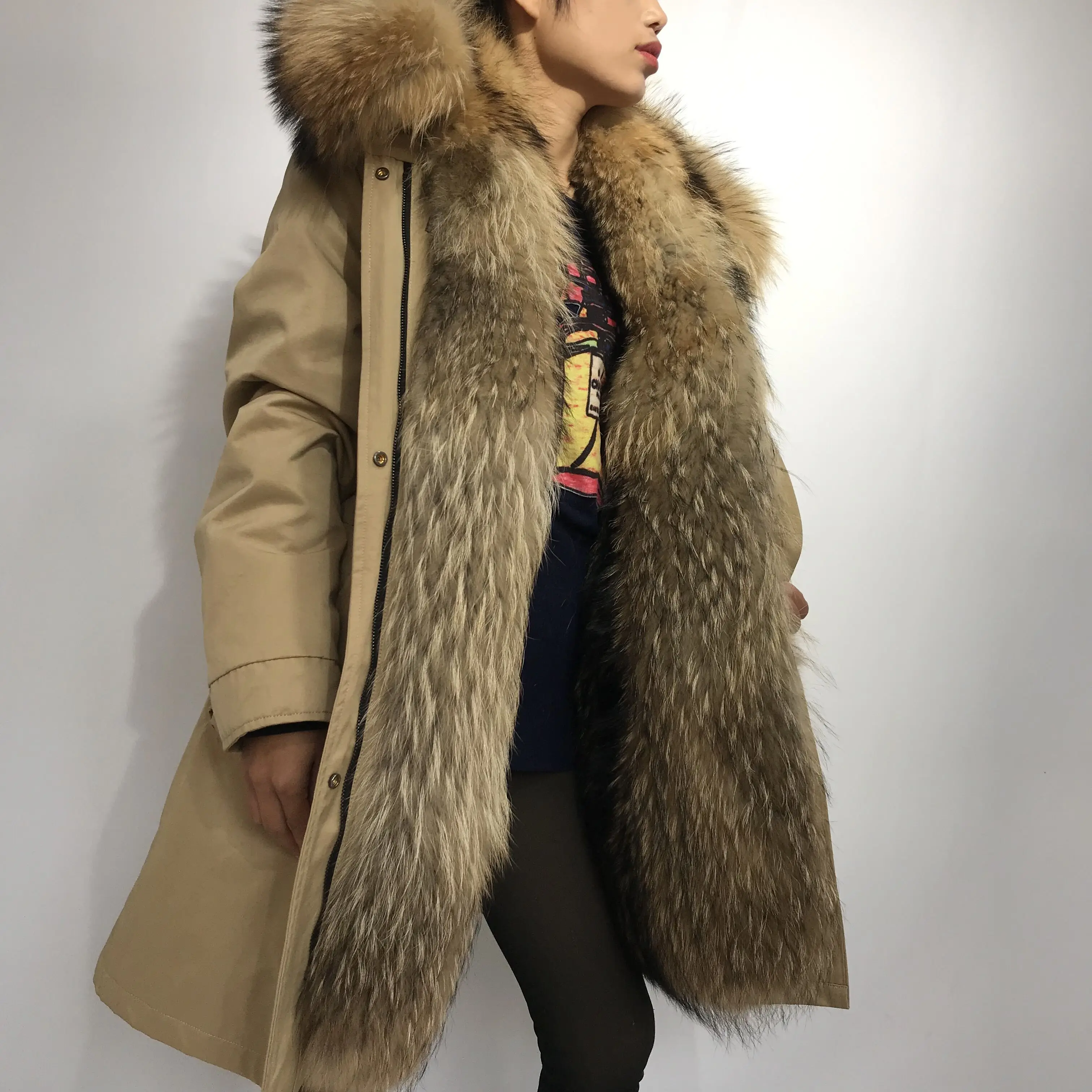 Womens Hooded Real Fur Lined Warm Coats Parkas Anoraks Outwear Winter Long Jackets