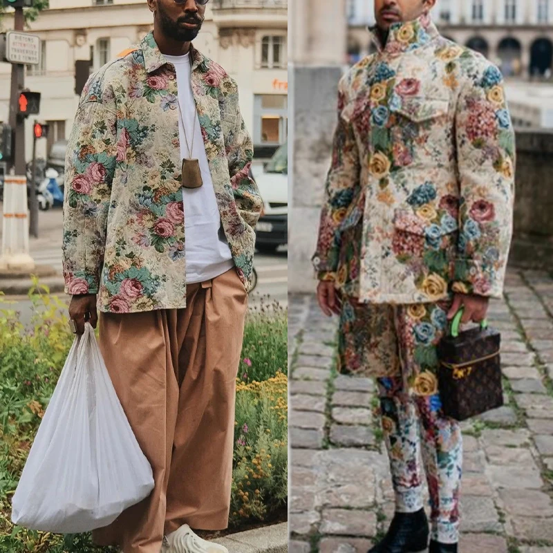 Customized New Products Yard Dyed man clothing coat streetwear Jacquard sweat Woven Tapestry jacket with zip up