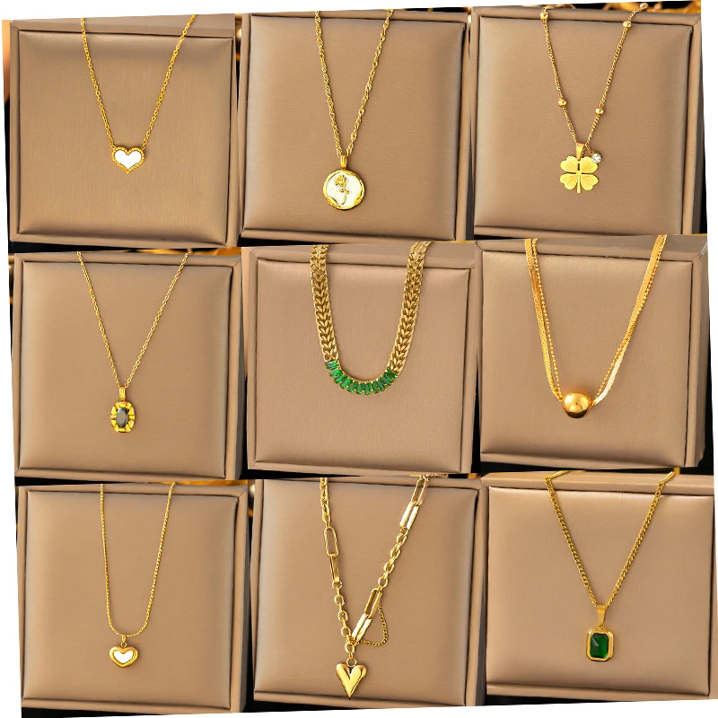 Fashion jewelry necklaces stainless steel 18K gold fritillaria heart letter clover pendant necklace luxury zircon for women gift