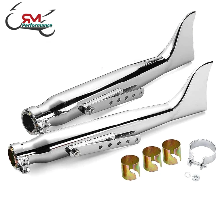 Universal For Harley Bobbers Racing Bike Chopper Cafe Racer Vintage Silencer 1set Chrome Motorcycle Fish Tail Style Exhaust Pipe