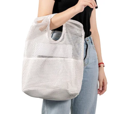 New product mesh stitching tote bag nylon mesh  shopping bag fashion style beach bag with handle