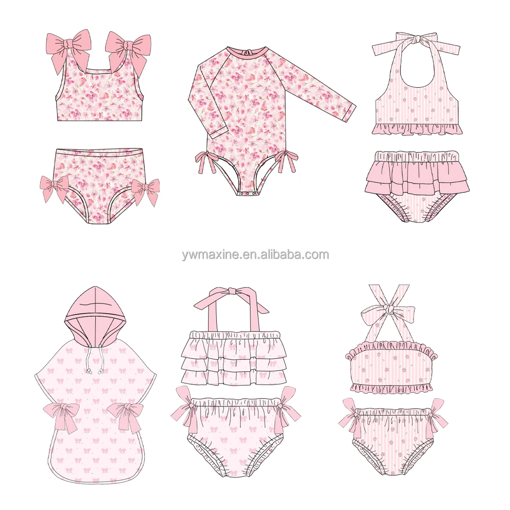 Boutique kids swimming suits 2-piece cute pink baby girls bikinis swimwear dry fast children swimsuit