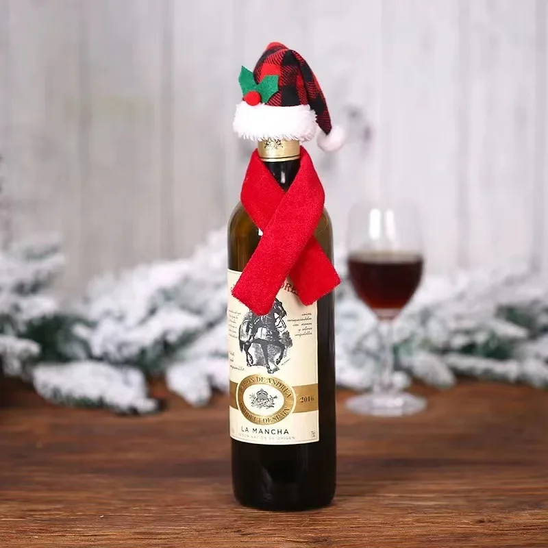 Christmas Wine Bottle Bags Cover Red Hat Scarf Xams Party Decoration Mini Santa Hat Christmas Wine Bottle Covers Home Decoration