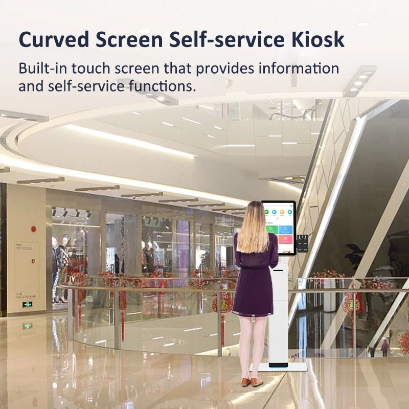 Free standing 23.6 inch self service checkout kiosk card issue smart for hotel bank capacitive touch screen terminal machine