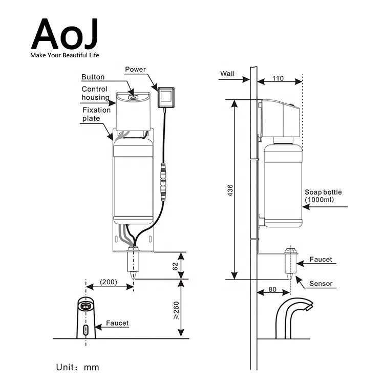Fashional concealed install behind the mirror automatic foam soap dispenser