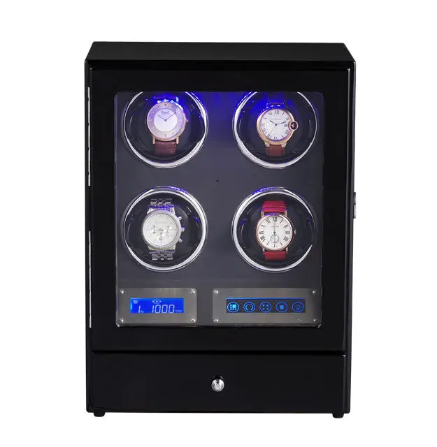 Luxury High quality  molle Automatic watch winder safe wood leather watch winder box  4 slots with touch screen LED drawer