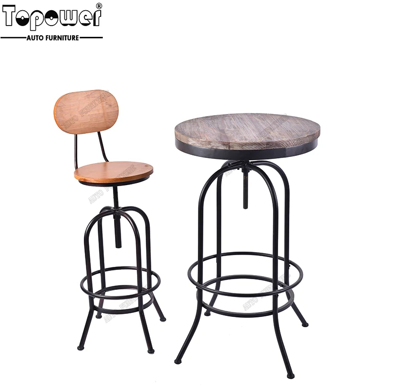 Unique Vintage Reclaimed Wooden Seat Toledo Industrial Bar Stools